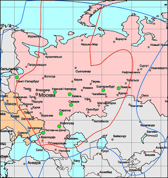 Карта покрытия транспондера CКД со спутника Eutelsat W4RST-1