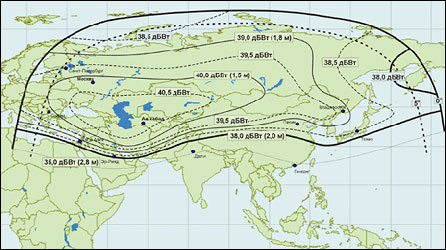 Карта покрытия спутника Ямал 100